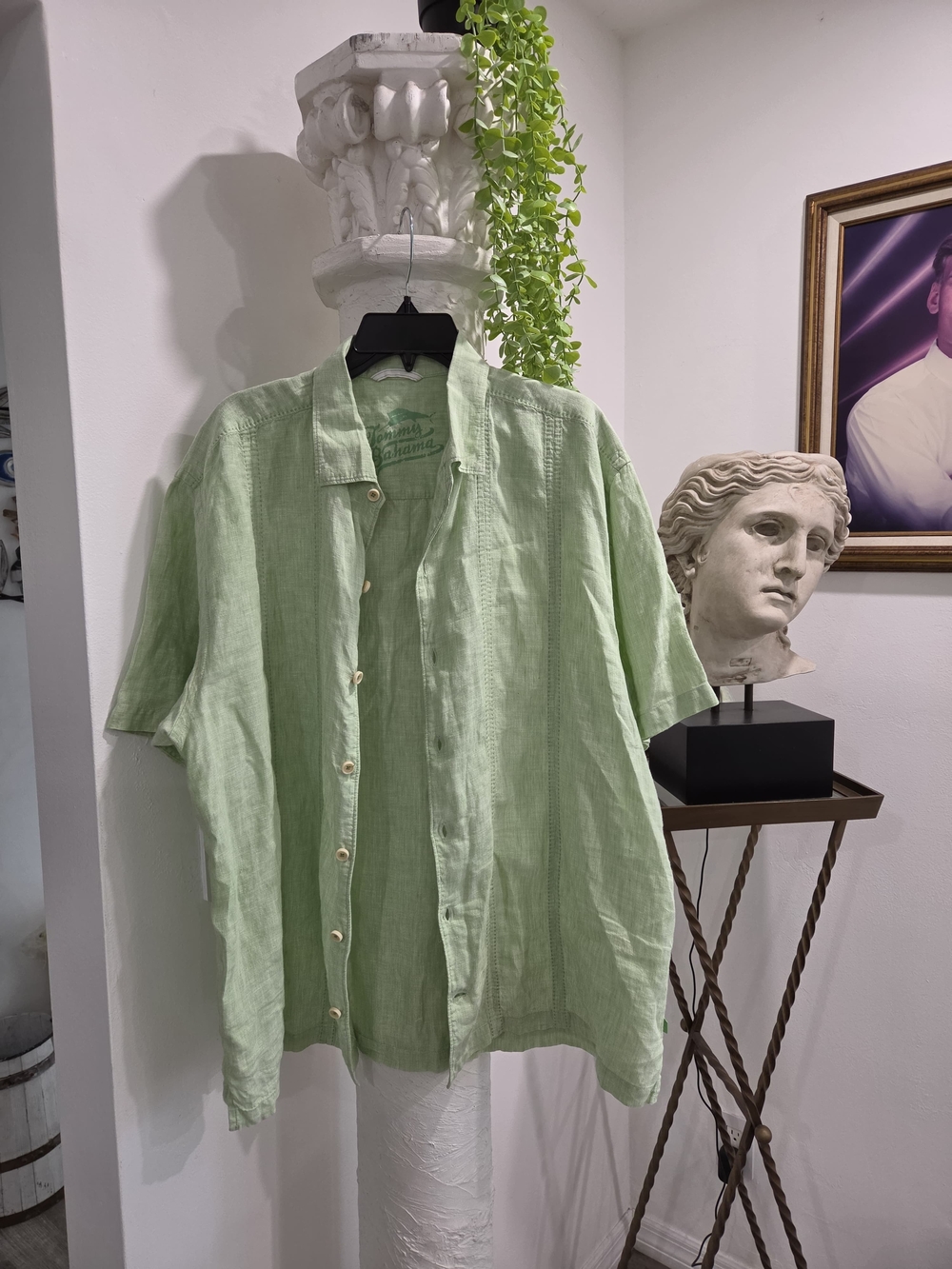 Tommy Bahama Pale Green Short-Sleeve Button-Down Linen Shirt